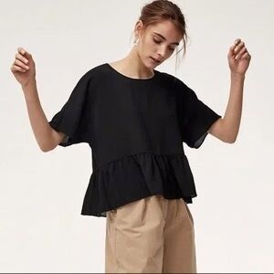 Wilfred Black Macee Peplum Blouse with Short Sleeves